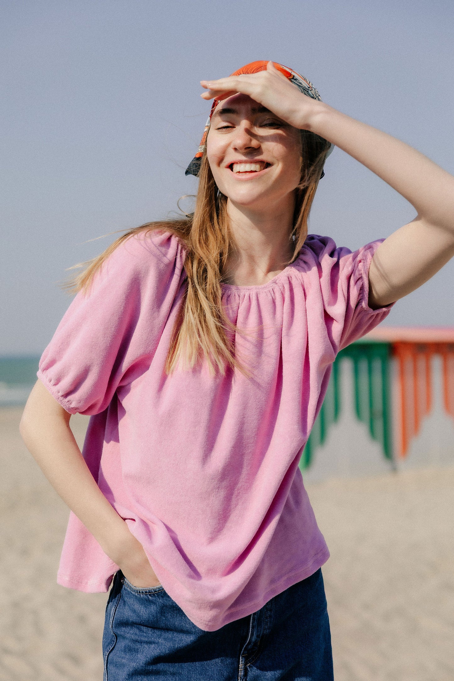 Top ample décolleté rond froncé
