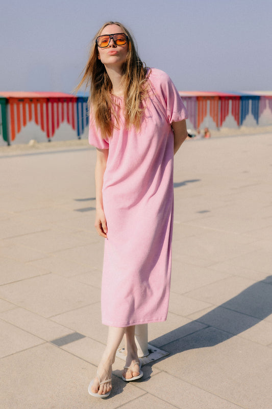 Robe ample décolleté rond froncé - version longue