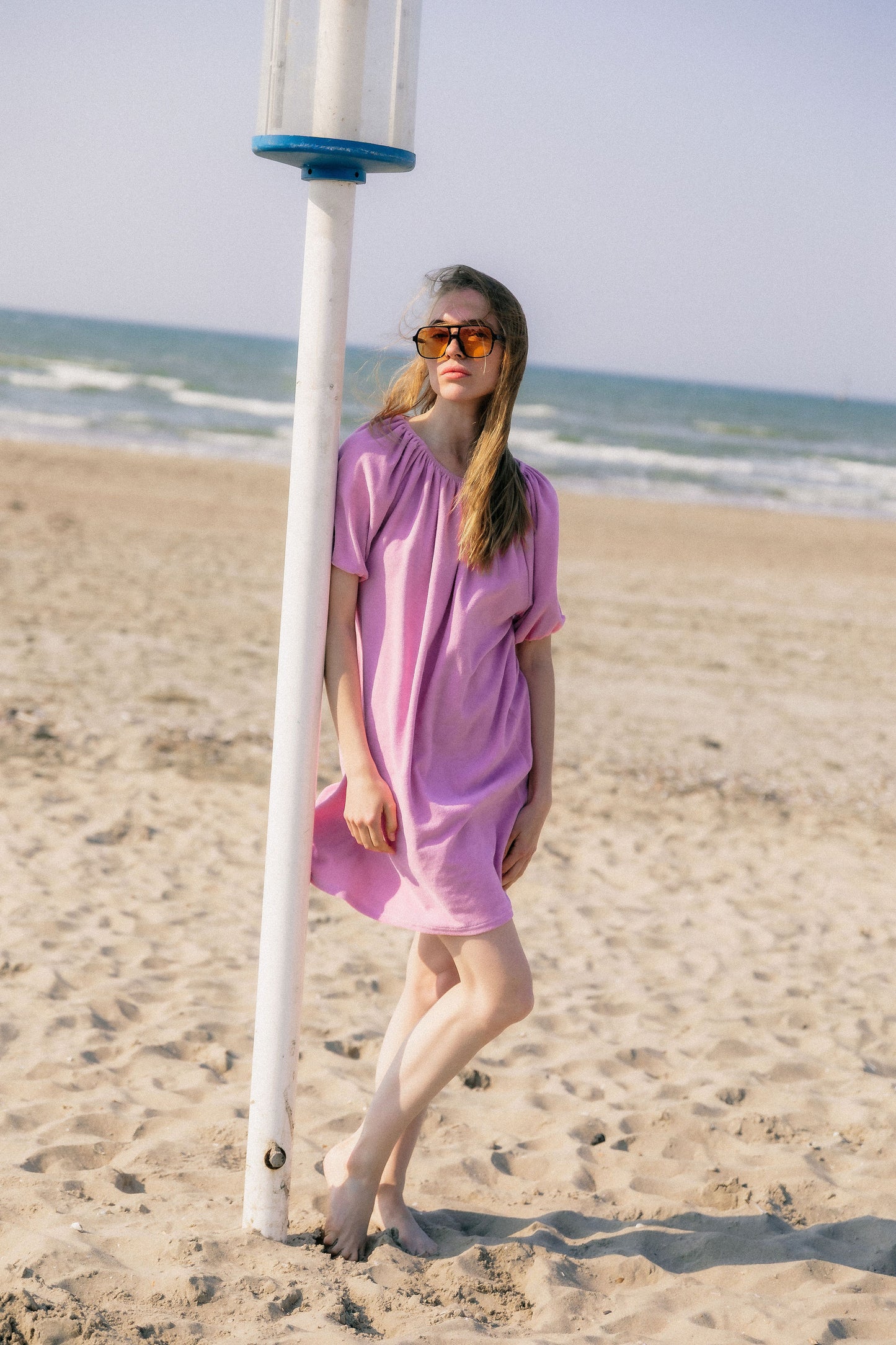Robe ample décolleté rond froncé - version courte