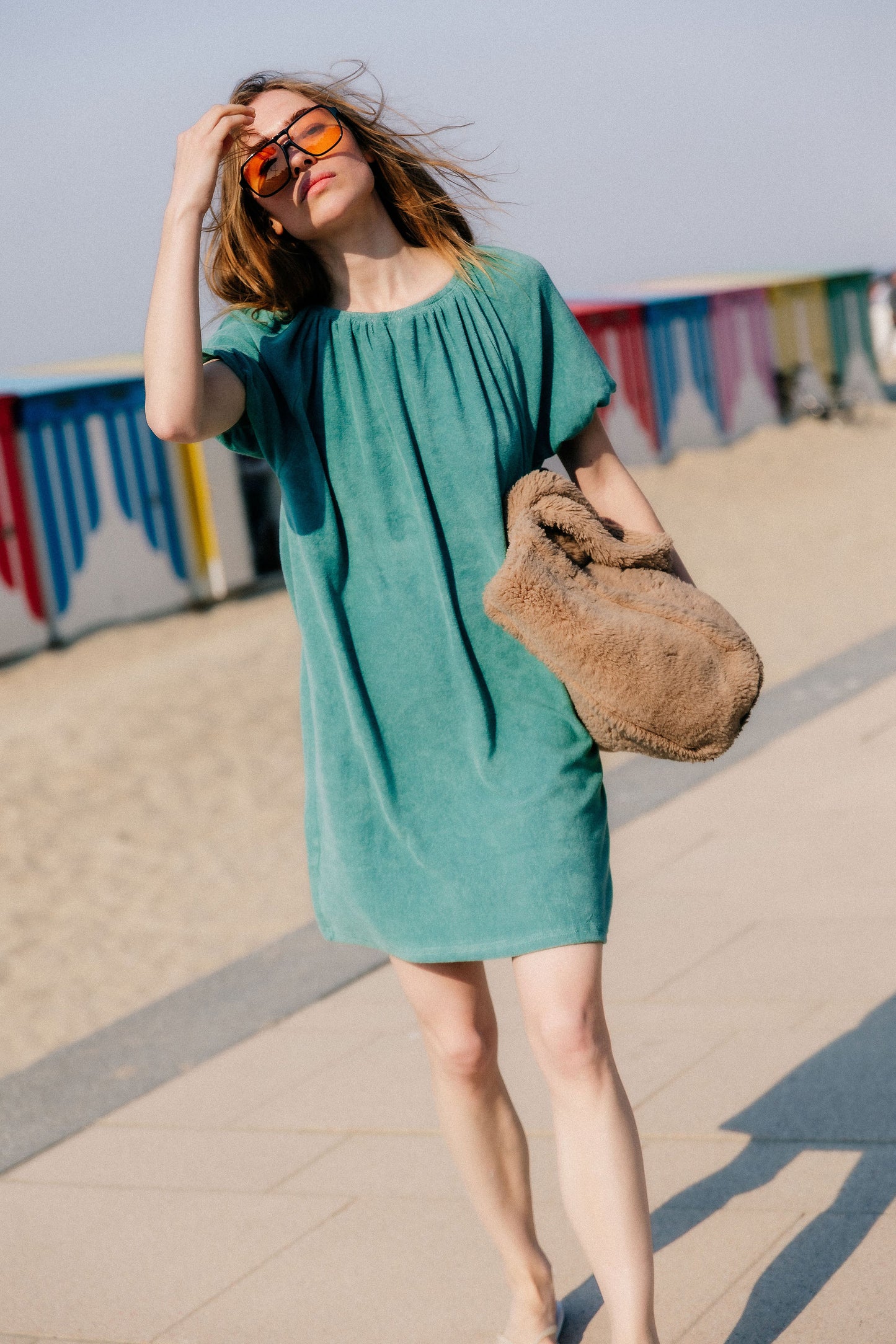 Robe ample décolleté rond froncé - version courte